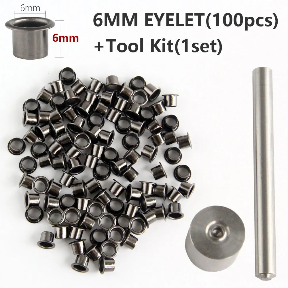 100 pcs Eyelets with Tool Kit, 6mm 7mm, Tool Set For Shoes and Leather Goods