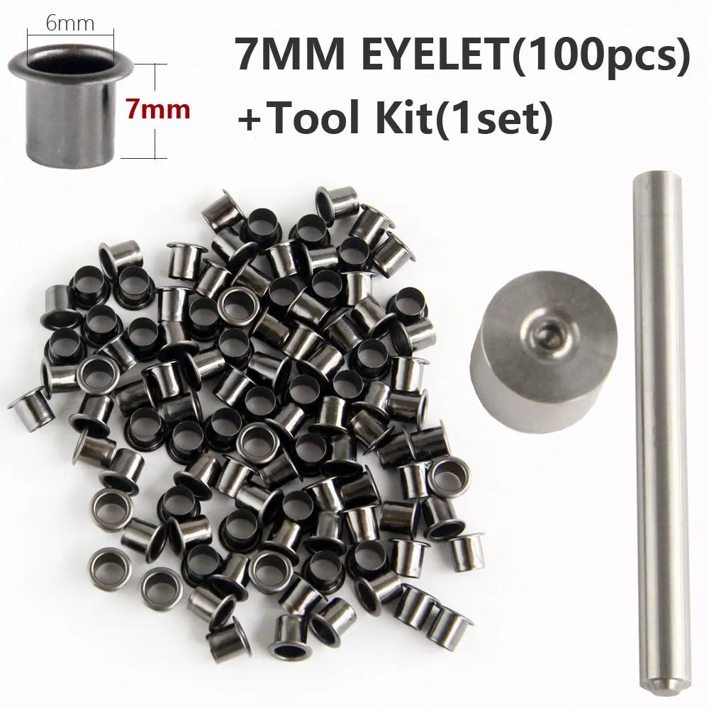 100 pcs Eyelets with Tool Kit, 6mm 7mm, Tool Set For Shoes and Leather Goods