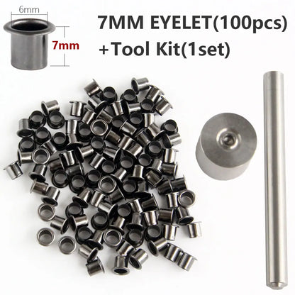 100 pcs Eyelets with Tool Kit, 6mm 7mm, Tool Set For Shoes and Leather Goods