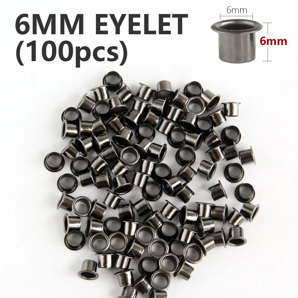 100 pcs Eyelets with Tool Kit, 6mm 7mm, Tool Set For Shoes and Leather Goods